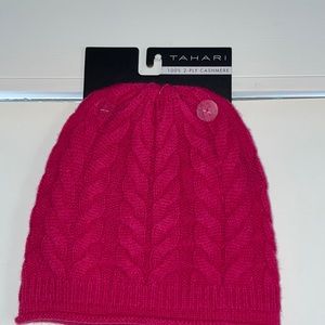 NWT Tahari 100% 2 Ply Cashmere Hot Pink Cable Knit Beanie